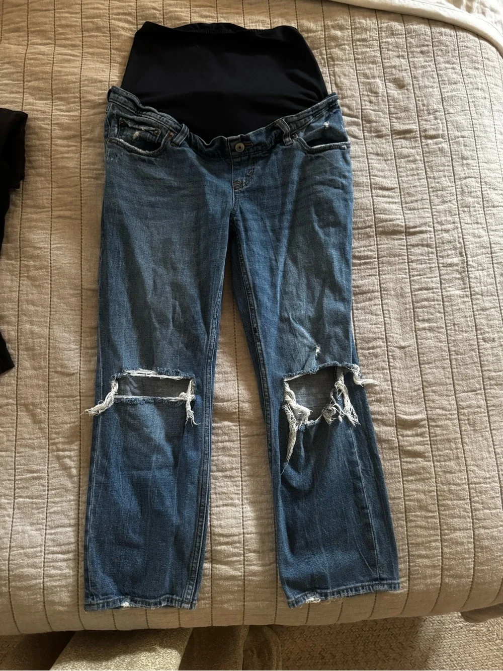 Abercrombie & Fitch Maternity Distressed Blue Denim Jeans with Stretch Panel
